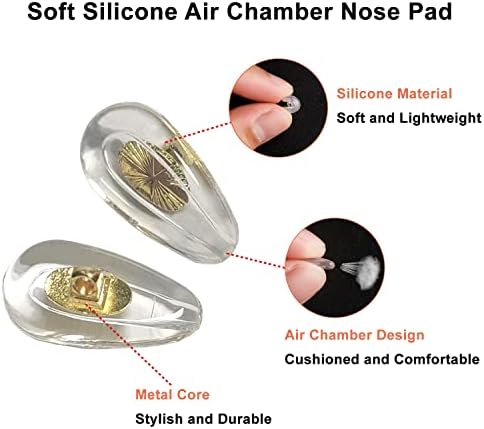 Mr.ZzjOOj Soft Silicone Eyeglass Nose Pads, 6 Pairs Screw-in Metal Core Air Chamber Glasses Nose Pads, Nose Pad Repair Kit with Micro Screw and Screwdriver (Gold)