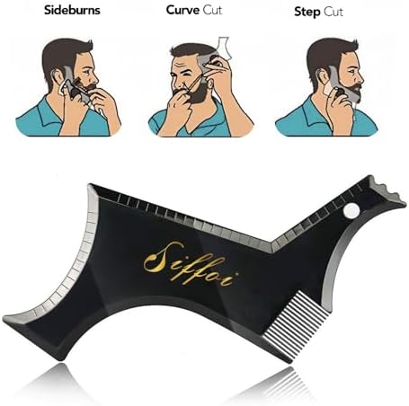 Men's Beard Shaping Styling Tool with Handmade Pocket Size Wooden Comb in PU Cover, 2026 Version Precision Edging for Jaw, Cheek & Neck Lines, Works with All Beard Razors & Trimmers
