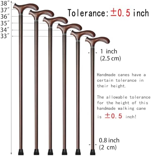 Wooden Walking Cane with 5 Height for Men and Women, Handmade Wood Cane with Comfort Grip Handle, Supportive Mobility Aid for Seniors, Fashionable & Classic Lightweight Stick