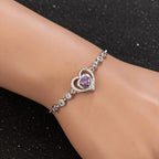 14K White Gold Plated Heart Bracelet for Women, Zircon Inlay Love Heart Charm Chain Bracelet Bangle with Adjustable Length