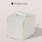 Tissue Box Cover,White Square Leather Tissue Box Holders with Gold-Tone Edging Decoration, Tissue Vessel for Bathroom Toilet Bedroom Living Room Table Desk Office,Modern Home Decor