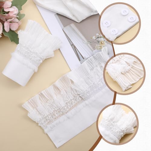 2 Pairs Floral Layered Cuff, Lace Wrist Cuffs Hand Sleeves Detachable, False Sleeves Wrist Cuffs, Lace Elastic Bracelet Wrist Cuff, Fake Sleeves Black White Lace Jabot Cuffs Costume Accessory