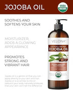 velona Jojoba Oil USDA Certified Organic - 8 fl oz (With Pump) | 100% Pure and Natural | Golden, Unrefined, Cold Pressed, Hexane Free | Moisturizing Face, Hair, Body, Skin Care