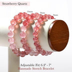 Natural Gemstones Stretch Bracelets Strawberry Quartz Bracelet for Women Lucky Energy Protection Gifts, Gradient Pink