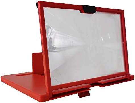 Screen Magnifier Amplifier, 12'' Mobile Phone 3D HD Magnifying Projector with Foldable Stand Holder, Phone Screen Magnifier for Movies Videos Gaming, Compatible with All Phones(Red)