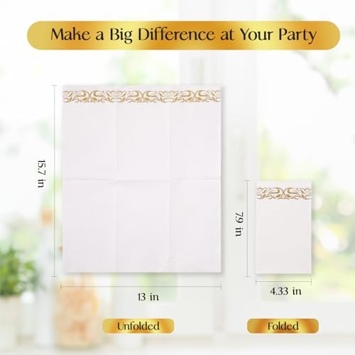 Vplus 400 Pack Paper Napkins Guest Towels Disposable Premium Quality 3-ply Dinner Napkins Disposable Soft, Absorbent, Perfect for Kitchen, Wedding, Parties, Dinners or Events (Gold)