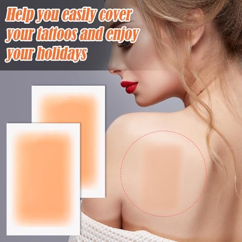 10PCS Invisible Tattoo Cover Up Patch, Ultra-Thin Breathable Scar Tape, Waterproof Sweatproof Body Skin Makeup Sticker Concealer Pad for Tattoo, Scar, Birthmarks (Skin Color, 4.72 x 3.38 inch)