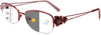 Photochromic Progressive Multifocus Reading Sunglasses for Women, Stylish Metal Half Frame Anti Blue Light Readers