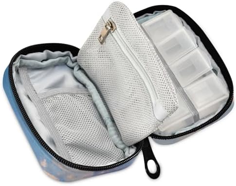 Weekly Pill Organizer Travel Pill Case for Purse Small Pill Box 7 Day Portable Vitamin Holder Cute Pill Bottle Organizer Dolphin Jumping Sunset Blue