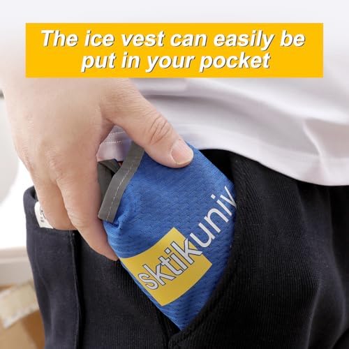 Cooling Vest with 3 Ice Packs, Lightweight Breathable Design, Adjustable Shoulder Straps, Reflective Trim, Blue