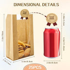 WIKDAY Bakery Bags with Window 25PCS Paper Cookie Bags Small Pastry Bags for Baked Goods Gift Giving Snack Treat Desert Packaging Storage Includes 25PCS Label Seal Stickers 3.5x2.3x7.5in