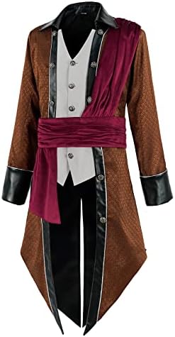 Men's Medieval Steampunk Jacket Pirate Viking Renaissance Costume Victorian Halloween Tuxedo Coat