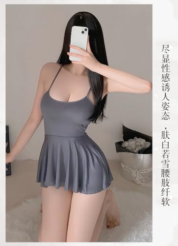 GRAYDREAM Sexy Lingerie for Women Ice Silk Backless Hot Temptation Pure Desire Uniform Suspender Nightgown