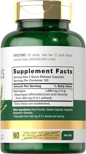 Carlyle Asparagus Supplement | 250 Powder Capsules | Non-GMO and Gluten Free Formula | High Potency Traditional Herb Extract