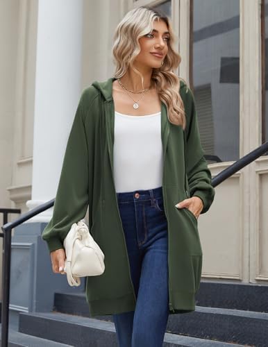 Zeagoo Women's Zip Up Hoodies Long Sleeve Long Tunic Sweatshirts Oversized Fleece Casual 2025 Fall Jacket Coat with Pocket