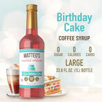 Matteo's Birthday Cake Syrup for Coffee, Lattes, Cappuccinos & Desserts – Sugar-Free Sweetener for Beverages, Keto Friendly, Zero Calories, Indulgent Flavor, Non-Alcoholic, 33.8oz (1pk)