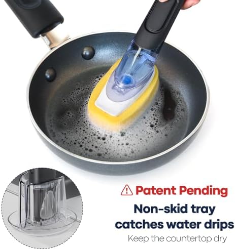 Dish Brush with Soap Dispenser Storage Set with 2 PCS Sponge Refills & Holder, Soap Dispensing Dish Brushes, Sponge with Soap Dispenser Handle, Dish Sponges with Handle for Dishes Pans Pots Sink