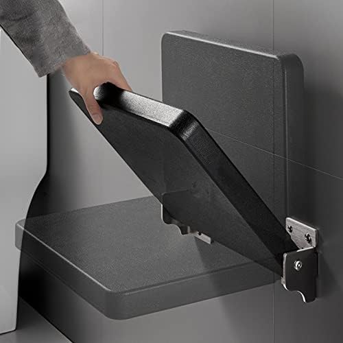 Folding Shower Seat, Wall Mounted, Black, Stainless Steel & Polyurethane, 5mm Depth & Height