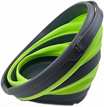 SAMMART 10L (2.6 Gallon) Collapsible Plastic Bucket - Foldable Round Tub - Portable Fishing Water Pail - Space Saving Outdoor Waterpot, Size 33cm Dia (Grey/Grass Green)