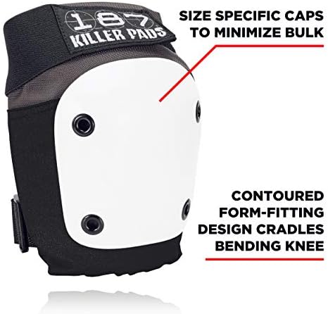 187 Killer Pads Fly Knee Pads - Grey w/White Caps - Large (Grey/White, X-Large)
