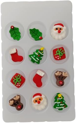 EPHVODI Christmas Cakes Decorations 12pcs Edible Santa Claus Christmas Tree Shaped Hard Sugar Icing Decorations Cupcake Toppers for Baking Cookie Ice Cream Candy Decoration