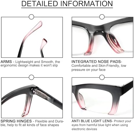 MMOWW 3 Pack Oprah Style Reading Glasses for Women, Stylish Half Frame Blue Light Blocking Computer Readers Spring Hinges