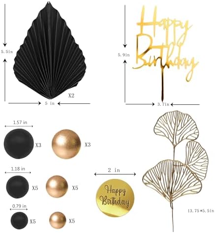 Man Cake Toppers Happy Birthday Cake Topper Black Gold Balls Cake Decorations for Birthday Wedding Baby Shower Party Decorationn