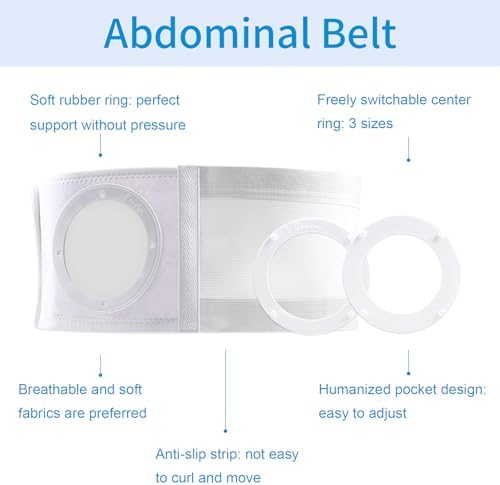 Adjustable Ostomy Support Belt for Men & Women, Breathable Abdominal Binder with Multiple Hole Sizes, Elastic Ostomy Bag Stabilizer, Post-Surgery Comfort Girdle, All-Season Fit (Large)
