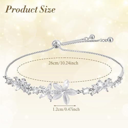 Gold Adjustable Bracelets for Women,Dainty Flower Bracelet Rhinestone Slider Floral Bracelet Floral Jewelry Adjustable Bridesmaid Bracelets Jewelry Gift