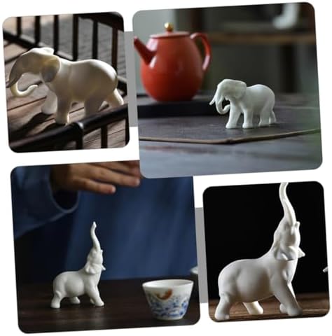 PRETYZOOM Porcelain Elephant Figurines Set, 2 Pcs White Ceramic Miniature Elephant Models, Realistic Desktop Animals Crafts for Home Décor and Garden DIY Terrarium Ornament