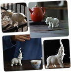 PRETYZOOM Porcelain Elephant Figurines Set, 2 Pcs White Ceramic Miniature Elephant Models, Realistic Desktop Animals Crafts for Home Décor and Garden DIY Terrarium Ornament