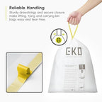 EKO 7-10 Litre Drawstring Bin Bags, Heavy Duty Bin Liners for Slim Kitchen and Bathroom Bins, Leakproof and Tear-Resistant for Waste & Recycling, Unscented Food Waste Bags, 25 Count, Code B, White