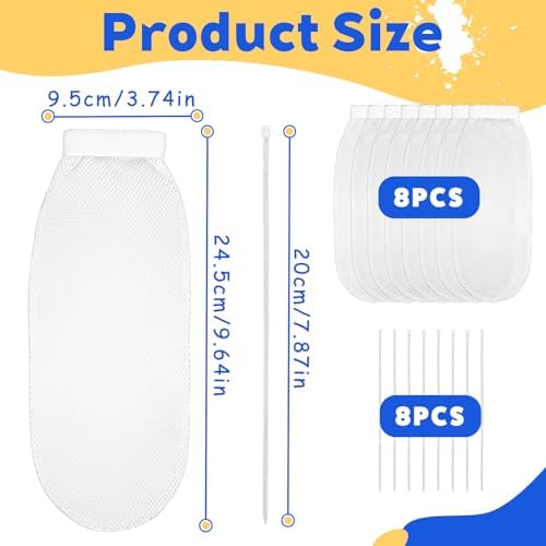 8 Pieces Lint Traps for Washing Machine Hose Nylon Mesh Lint Traps with 8 Pcs Tie Strap, Laundry Washer Drain Lint Catcher Discharge Hoses Filter Fits All Washing Machines