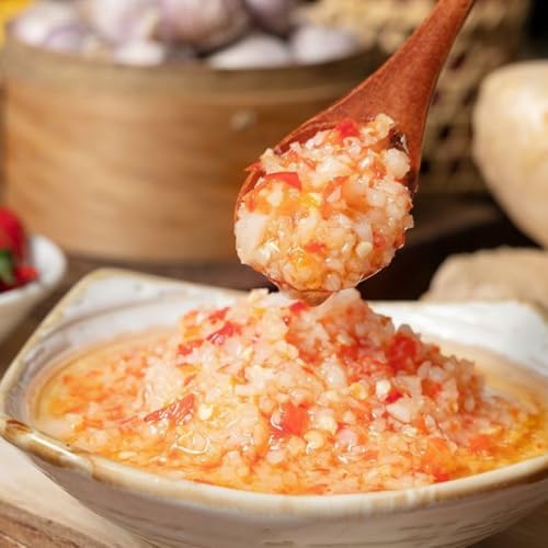 Minced Pepper Garlic Sauce,Spicy Hotpot Barbecue Dipping Sauce, 240g Chinese Specialty with Pickled Vegetable Chili