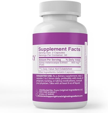 PURE ORIGINAL INGREDIENTS Aronia Berry, (100 Capsules) Chokeberry Extract, Always Pure, No Additives Or Fillers, Lab Verified