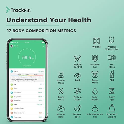 FitTrack Dara Smart BMI Digital Scale - Measure Weight and Body Fat - Most Accurate Bluetooth Glass Bathroom Scale (White)