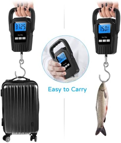 Digital Fish Scale Hanging Scale Fishing Scale, SKEAP 110lb/50kg Luggage Scale,Fish Weighing Scale, Upgrade Large Handle & Backlit LCD Display, Black,Fishing Gifts for Men,Black