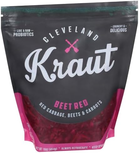 Cleveland Kraut, Naturally Fermented Beet Red Sauerkraut with Live and Raw Probiotics, 16 oz. pouch (Pack of 6)