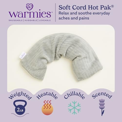 warmies Hot-Pak Microwavable Neck Wrap - Soothing Warm Compress with Scented Lavender - Cooling Neck Warmer for Relaxation - Microwave Heating Pad for Aches & Pains - Gray, Soft Cord, Pack of 1