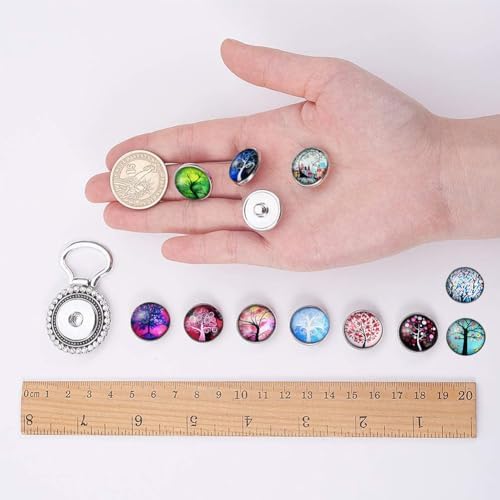 SUNNYCLUE 1 Box Interchangeable Eyeglass Holding Snaps Brooch with Tree of Life Glass Snaps Button 18mm Snap Charms Jewelry Pendant for Jewelry Making Supplies