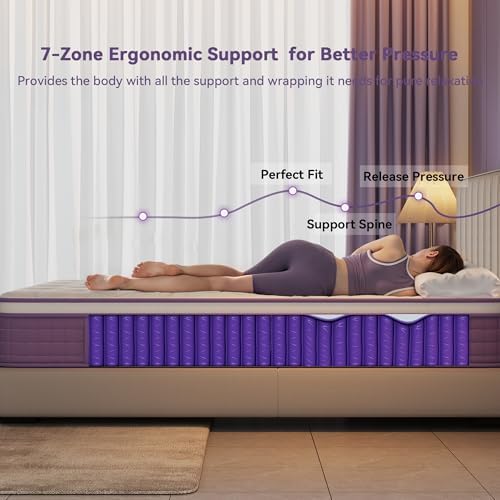 Queen Mattress 12 inch,Purple Queen Size Mattress in a Box,Cooling Gel Infused Memory Foam and Pocket Spring,Medium Firm,Pressure Relief,CertiPUR-US (Queen (U.S. Standard))