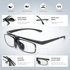 MMOWW 2 Pack Flip Up Reading Glasses for Close Work Lightweight Blue Light Blocking Readers for Men Women