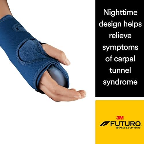 Futuro Night Wrist Sleep Support Brace, Adjustable Nighttime Splint for Carpal Tunnel Relief, Cushioned Beads and Removable Stabilizer, Fits Left or Right Hand (2-Pack)