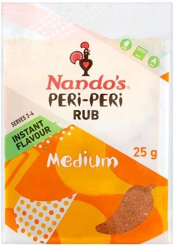 Nando's PERi-PERi Medium Dry Rub - BBQ Seasoning Instant Flavor with a Blend of Garlic, Herbs and Spices with PERi-Peri 25g (6PK)