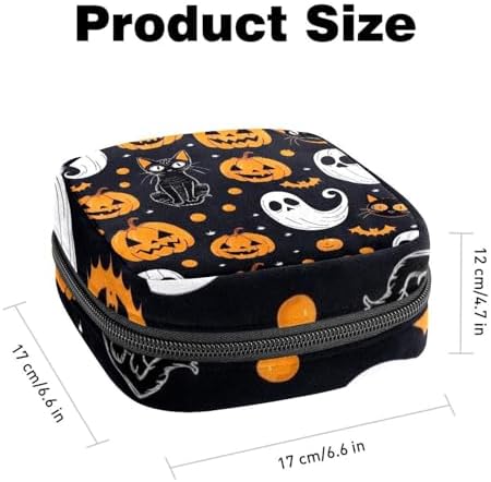 Black Cat Ghost Pumpkin Halloween Sanitary Napkin Storage Bag, Tampons Collect Holder Purse, First Period Kit for Girls Women, Pad Bag for Period for School