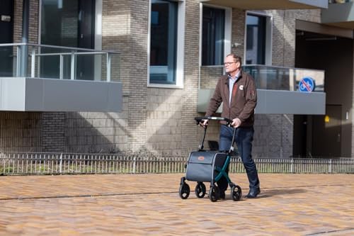 Rollz Flex 2 Matt Black - Upright Rollator Walker with seat - Lightweight Walker with Wheels - Folding Walker with Large Shopping Bag - Modern Design and Ultimate Support (Regular)