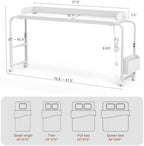 Overbed Table with Wheels, Mobile Bed Table with Adjustable Height Length, Desk for Bed Queen Size with Charging Station and LED Light, Rolling Table for Eating, Laptops, Hospitals