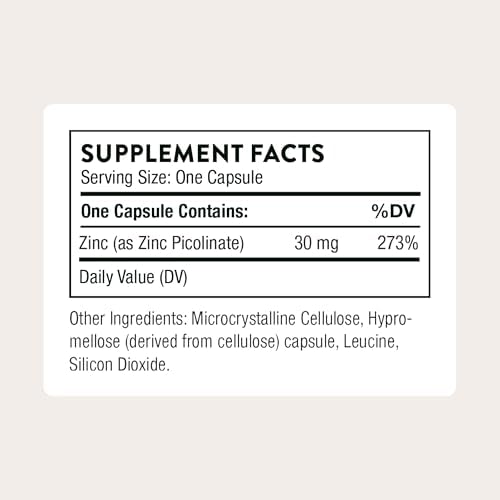THORNE - Zinc Picolinate 30 mg - Highly Absorbable Zinc Supplement - Supports Immune System, Eye, Skin & Reproductive Health* - Third-Party Certified - Gluten, Dairy & Soy-Free - 60 Capsules