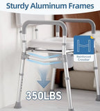 HOMLAND Bedside Commode with Padded Seat and Backrest, Aluminum Commode Toilet with Bucket, Easy Cleaning Portable Toilet for Adults and Seniors, 350 lb Capacity Enhanced Crossbar