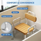 Loyoda Shower Chair for Inside Shower ，Bath Chair with Arms and Back,Aluminum Shower Stool for Tub,Slip Resistant Shower Bench,Height-Adjustable Shower Seat with Padded Handles for Seniors，Brown
